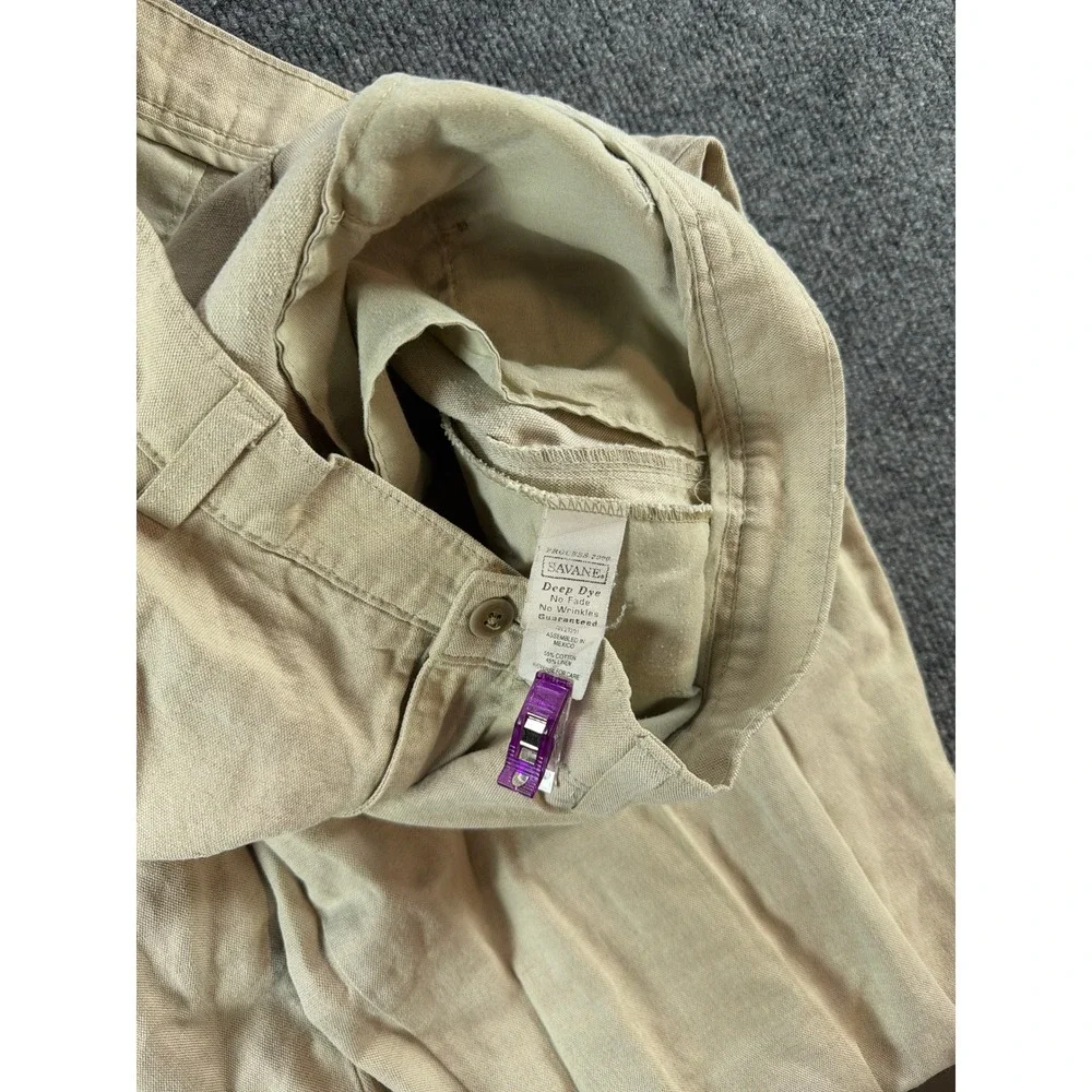 Savane Deep Dye Mens 36x30 Pleated‎ Cuffed Cotton Linen Blend Khaki Chino Pants